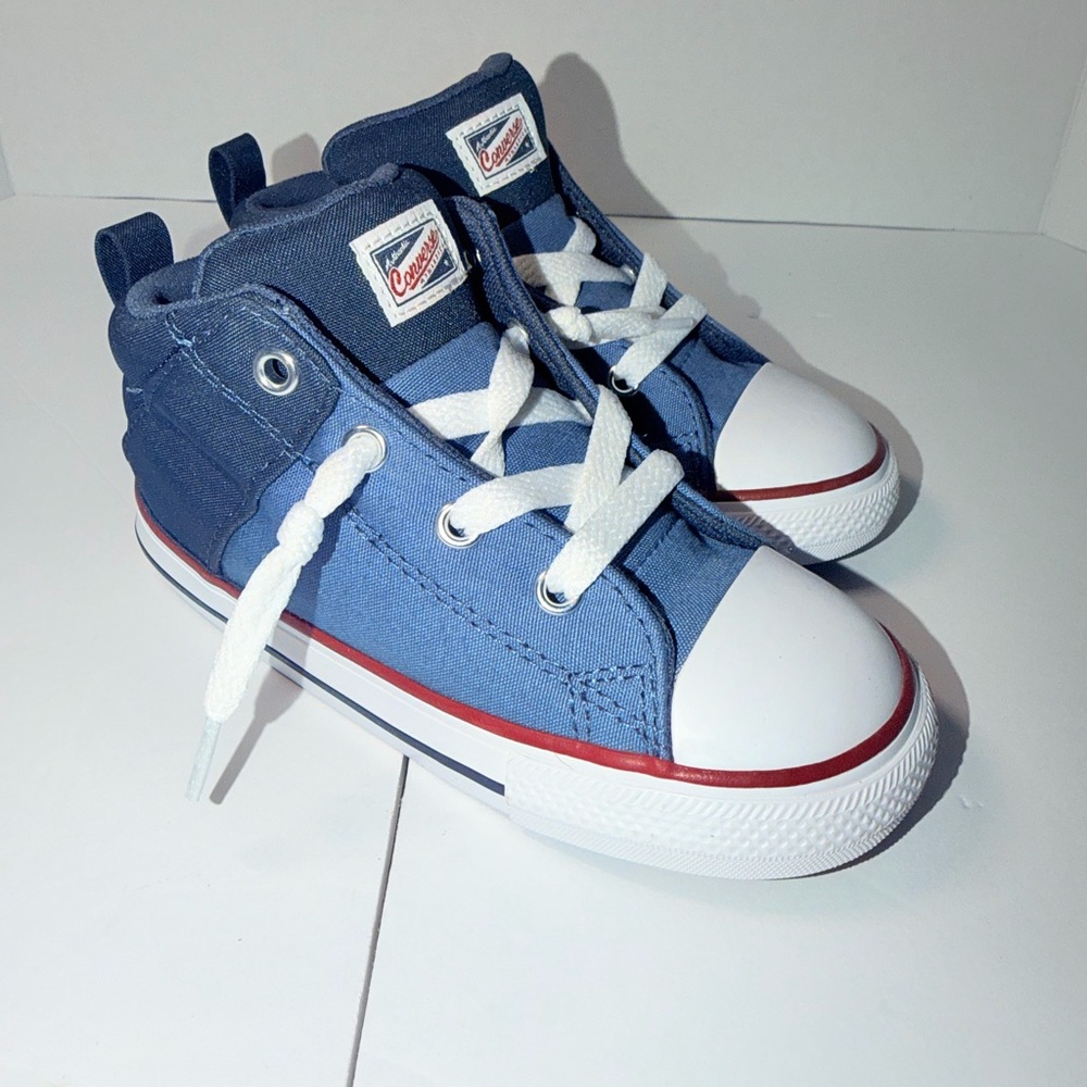 Casual Blue High-Top Kids Sneakers - White Toe